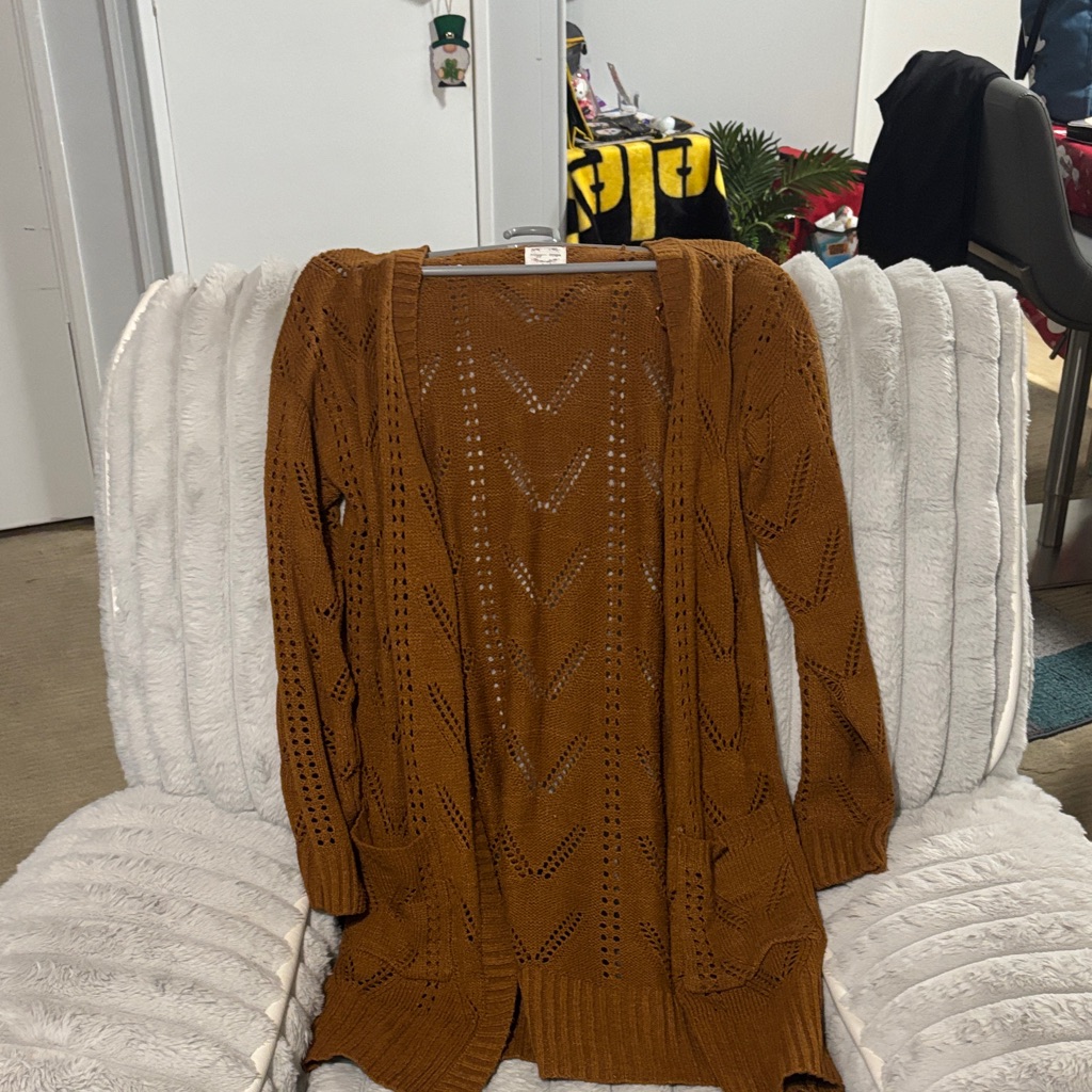 Hippie Rose Brown Open Knit Cardigan